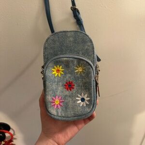 No Boundaries Crossbody Denim Small Purse with Embroidered Flowers